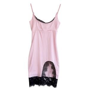 CBR Pink Slip Dress Black Lace Trim Y2K Lingerie Style Nightie Cottagecore 2000s